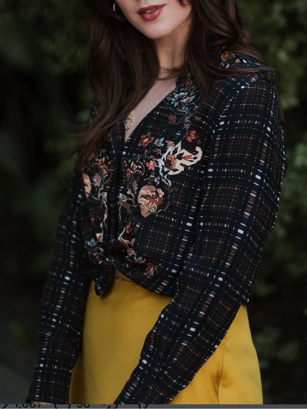 AllSaints Ando Saloon 100% Silk Floral Plaid Shirt US 0
